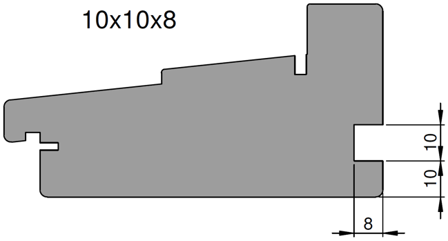 Invändigt smygspår 10x10x8 mm